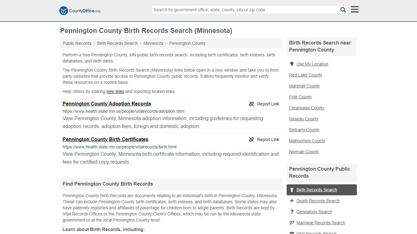 Pennington County Birth Records Search (Minnesota) - County Office